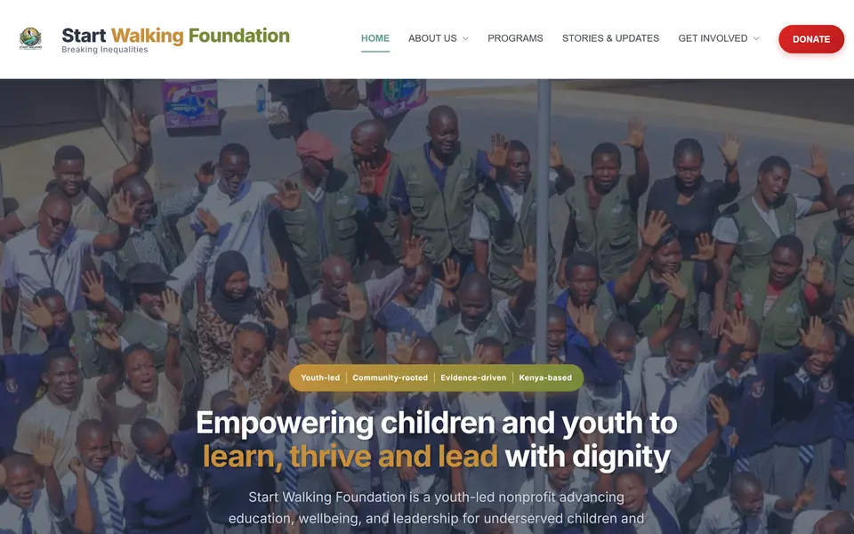 The Start Walking Foundation home page as it loads on a laptop